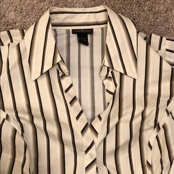 Cream, black, gold, grey striped button up shirt - Picture 2 of 4
